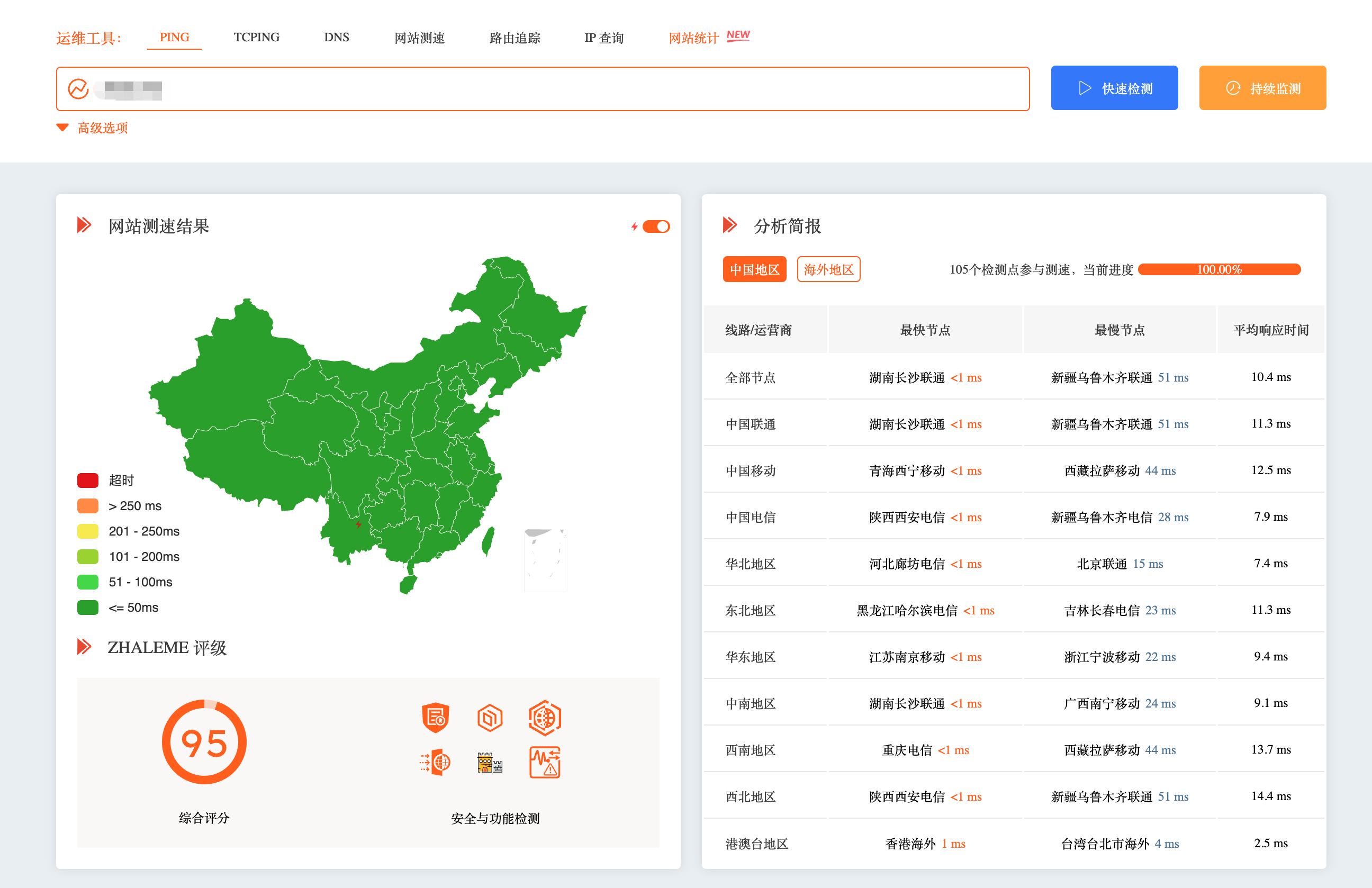 ESA 国内多地 Ping 测速示意